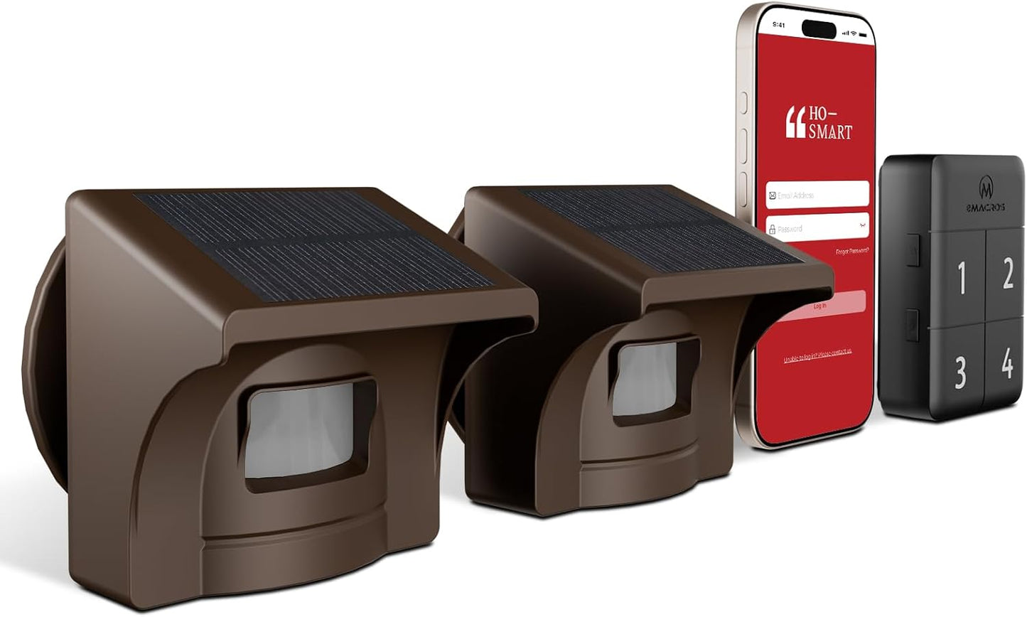 eMACROS Pro 4 Solar Driveway Alarm with App,1/2 Mile Range, Perfect for Use with Home Security Cameras, Rechargeable Base Station with 7-Day Backup Power & 58 Chimes, Idea Gifts for Parents (2025 New)