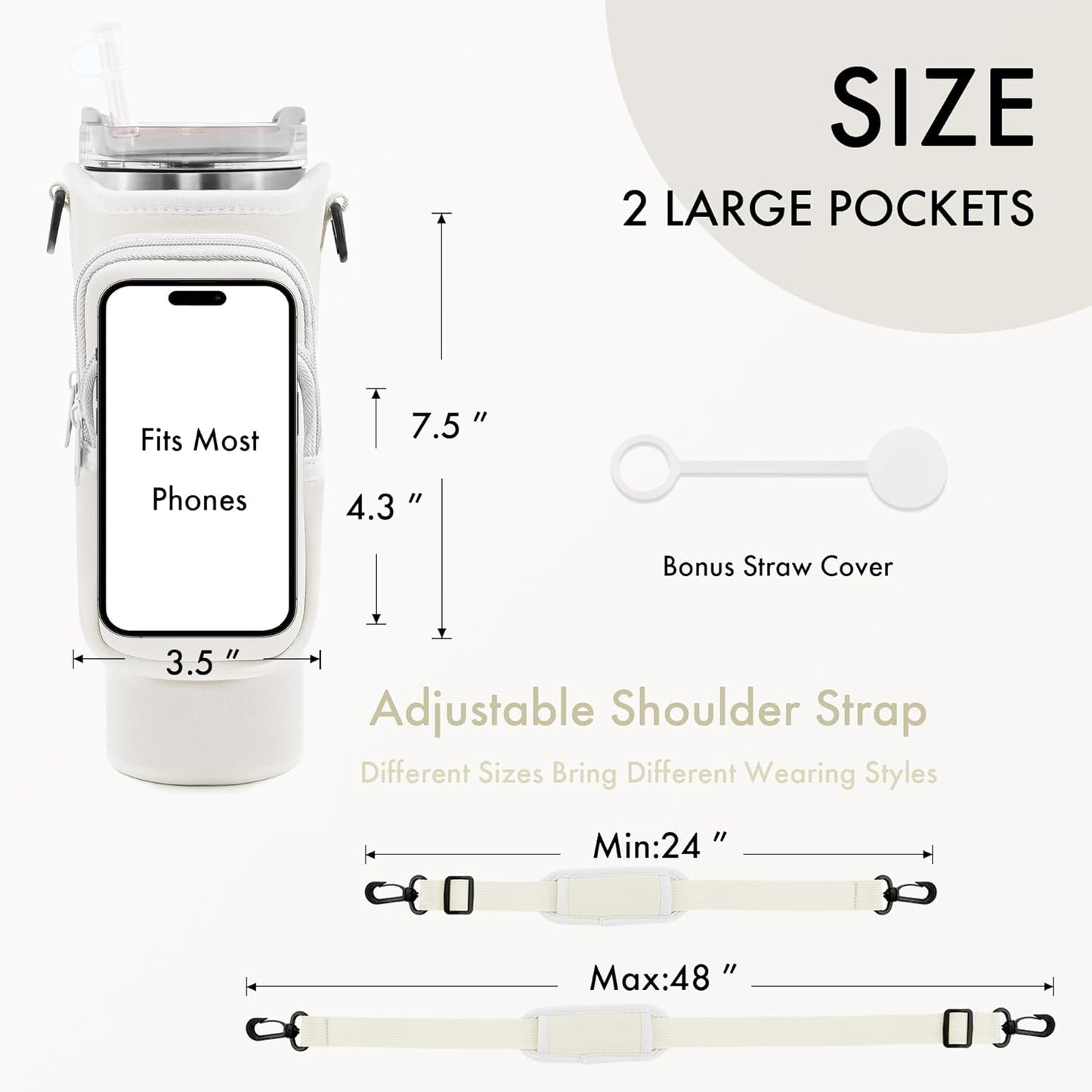 Water Bottle Carrier Bag for Stanley Cup 40/30 Oz | Adjustable Strap & Phone Pocket
