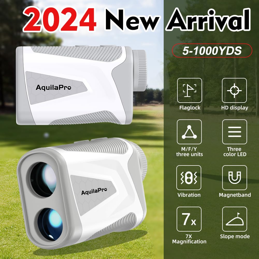 AquilaPro Mini4 Golf Rangefinder with Slope, Newly Upgraded Magnet, 1,000 Yards Range Finder Golf, 0.5 Yard Accuracy, 7X Magnification, Flag Lock Vibration, Rechargeable Golf Laser Rangefinder