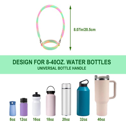 MOOTVGOO Water Bottle Handle, Anti-Slip Silicone Water Bottle Sling, Water Bottle Carrier, Holder with Strap Fit for Most Stanley 8-40oz Bottles & Cups, Color