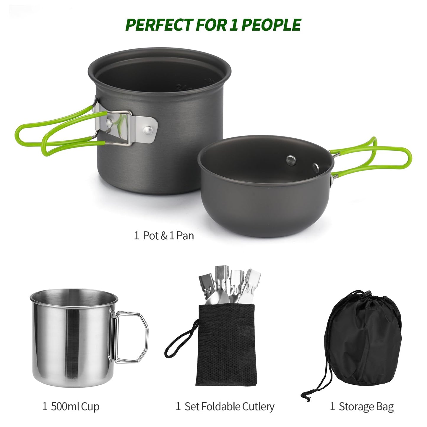 Camping Cookware Mess Kit for 1 People,ISFORU Camping Non-Stick Cooking Set Include Backpack Pot and Pan Set with 304 Stainless Steel Cup and Utensil Set for Traveling Trekking and Hiking