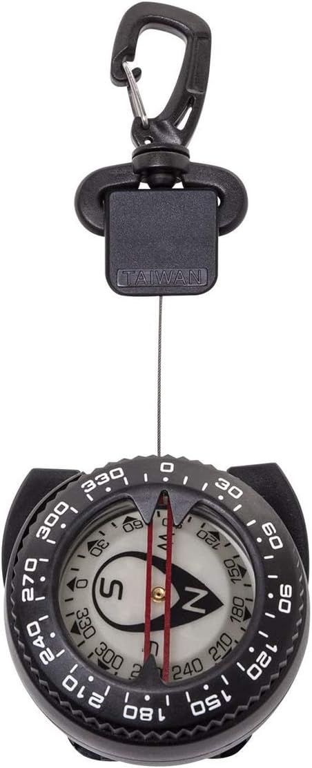 Trident Retractor Compass with Gate snap, Waterproof Oil Filled Compass for Scuba, Camping, Kayaking and Outdoor Sports