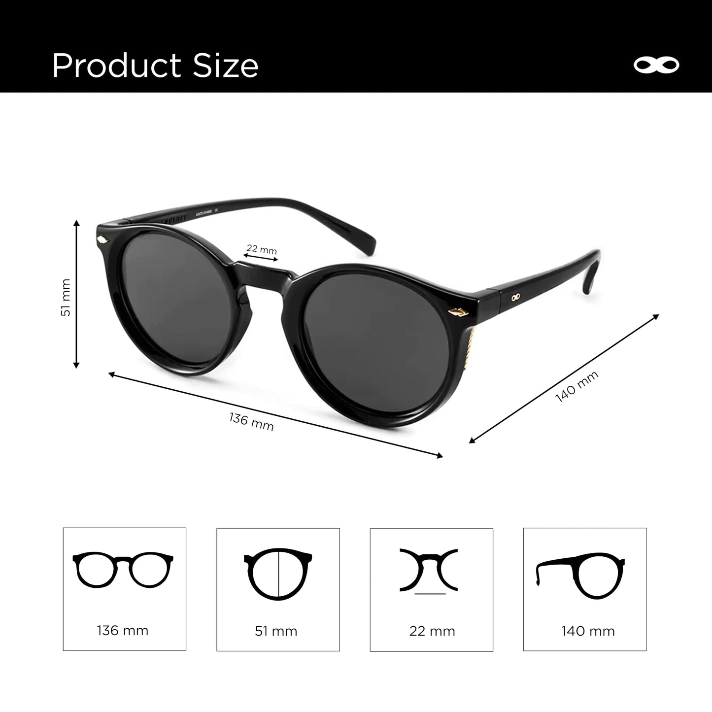 INFINIT Holbox Black Shinny Frame Grey Polarized Lens UV400 Lightweight Sunglasses for Men and Women