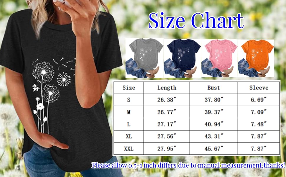 Summer Dandelion Graphic Tees Summer Basic Shirt Tops 2024 Summer Short Sleeve Shirt 2024 Womens Summer T-Shirts 2024 Summer Short Sleeve Shirt(01-Navy,XX-Large)