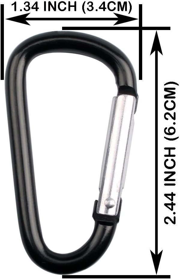 20 Pack 2.5" D Shape Aluminum Large Carabiner Clip Lock Hooks Spring Snap Keychain Spring-loaded Gate Carabiners (Black)