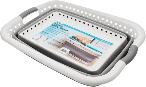Camco Collapsible Utility Laundry Basket - Waterproof Design Easily Fits Into Compact Spaces | Great for Traveling, RVs, Trailers Camping, Dorms, Small Spaces and More - (51903), White/Gray, Large