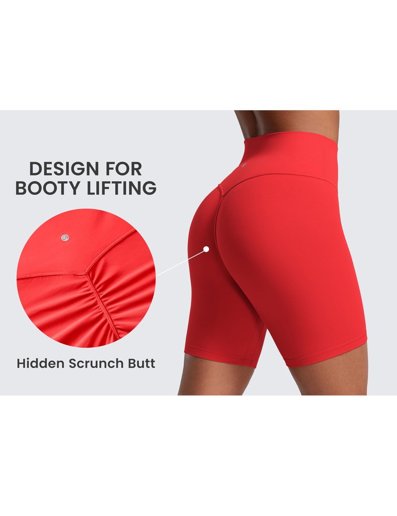 CRZ YOGA Secretsculpt Butterlift Biker Shorts 6"- No Front Seam High Waist Womens Workout Gym Booty Scrunch Butt Deep Red Small