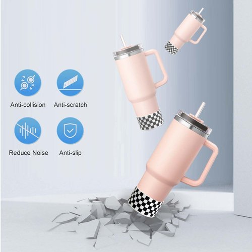 GENLEAS 2 PCS Checkered Pattern Protective Silicone Boot Cover for Stanley Cup 20oz-40oz, for Hydro Flask Water Bottle 12oz-24oz, Anti-Slip Sleeve for Bottles/Tumblers with 2.88-2.97in Bottom