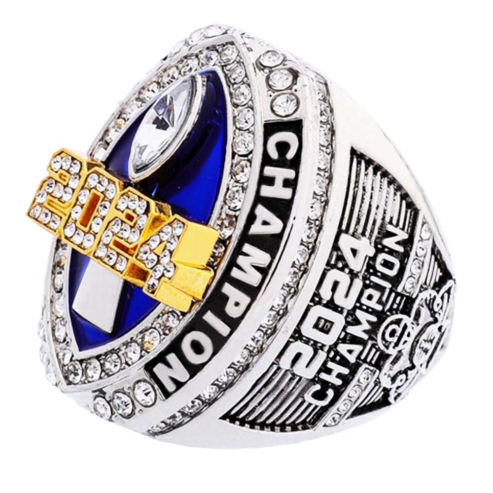 2024 Fantasy Football Championship Ring | Heavy FFL Champion Ring | Gold Silver Tone Plated Award Trophy for Fantasy Football League Winner (Ring and Stand Together, Size 10)
