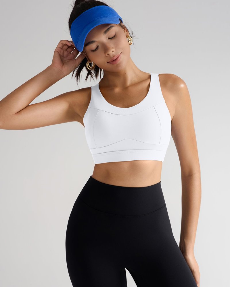 RUNNING GIRL High Impact Sports Bras for Women,Racerback White Bra Workout Crop Tank Tops Longline Sports Bra Push up(WX2667 White,L)
