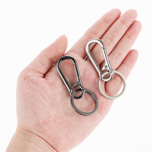 Bremorou 2 Pcs Metal Carabiner Clip Keychain Clip Key Ring Heavy Duty Carabiner Clip With Key Carabiner (Black, Silver)