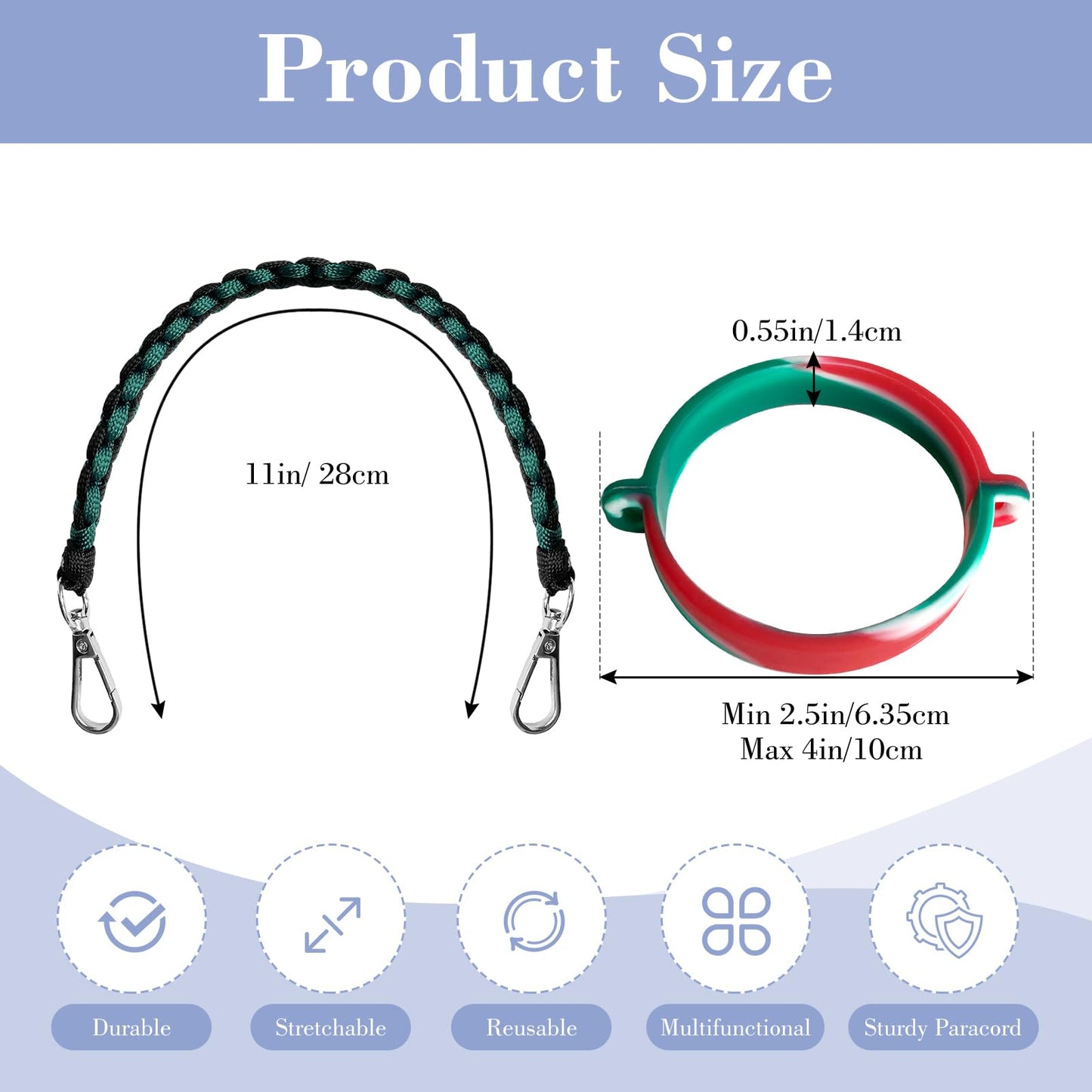 ALOOF Water Bottle Hand Strap, Silicone and Paracord Water Bottle Carrier, Sturdy Sling with Strap, Fits Most 8-40oz Water Bottles, Compatible for Stanley Cup Accessories-DarkGreen