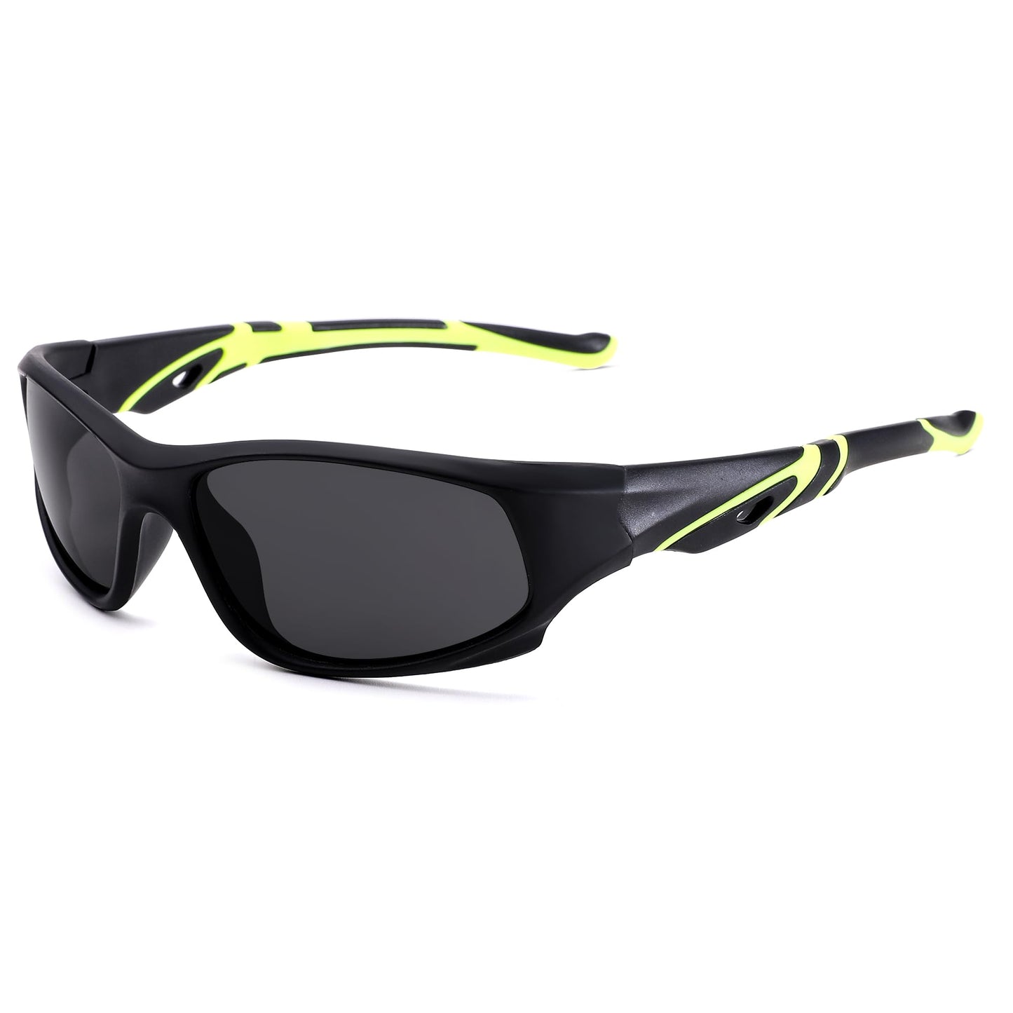 Kids Sports Polarized Sunglasses- Unbreakable Baseball Running Cycling Golf Sun Glasses for Boys Girls Age 4-12 - Matte Black/Gray