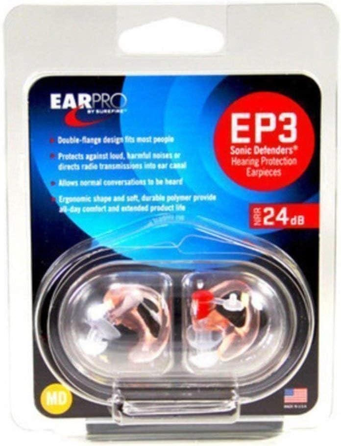 SureFire EP3 Sonic Defenders Filtered Earplugs, Double Flanged Design, Reusable