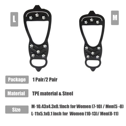 4Pair Universal Non Slip Ice Gripper Spikes, Durable Ice Snow Grips for Shoes