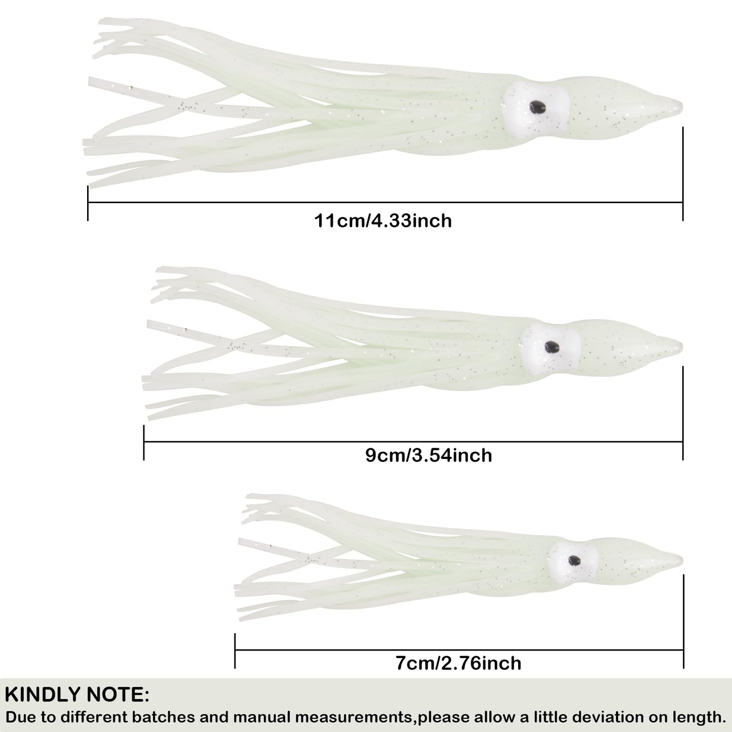 20pcs Fishing Squid Skirts Glow Lures Luminous Octopus Skirts Trolling Lure Saltwater Soft Plastic Bait Fish Squid Silicone Lure Baits Bass Fishing Tackle Accessories Length White 11cm