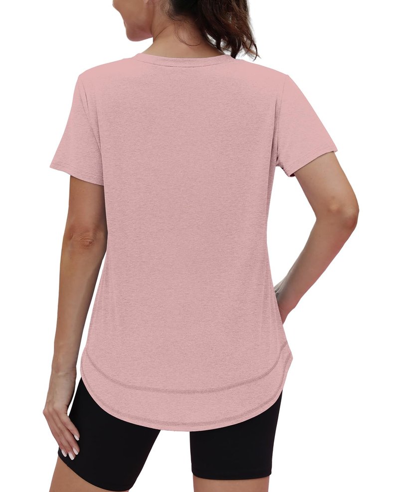 Short Sleeve Shirts for Women Workout Yoga Tops Sun Protection Clothing Summer Outfits Rash Guard Side Slit Blue XL