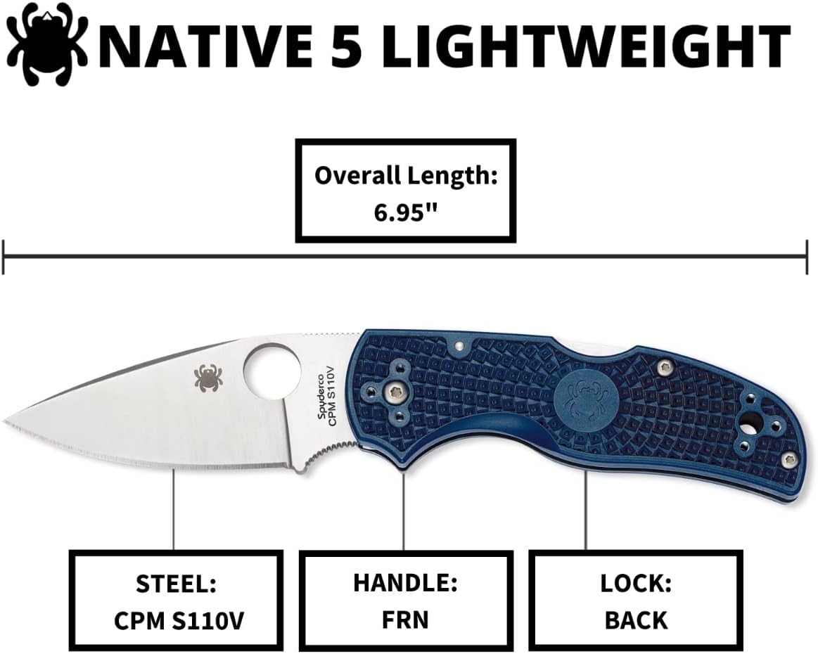 Spyderco Native 5 Lightweight Signature Knife with 2.95" CPM S110V Steel Blade and Dark Blue FRN Handle - PlainEdge - C41PDBL5