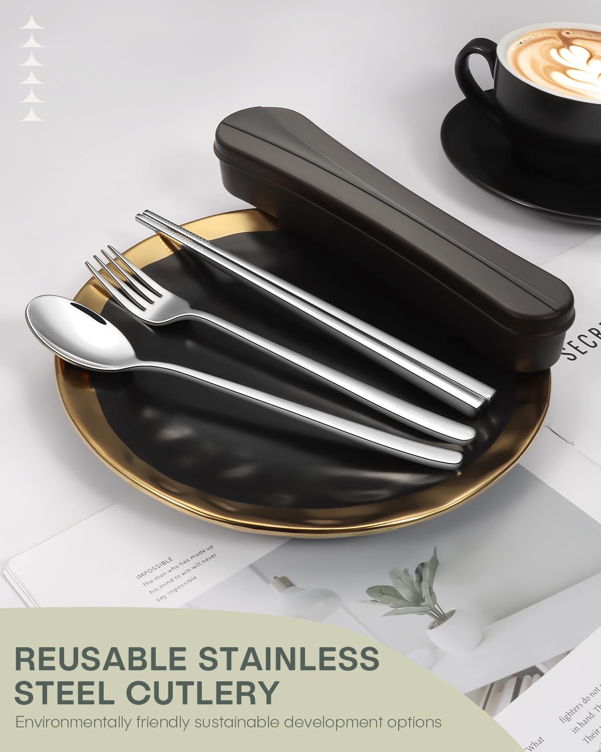 2 Pack Travel Utensils with Case, PHILIPALA Portable Reusable Silverware Set for Lunch Work Picnic, 18/8 Stainless Steel Camping Cutlery Set Includes Fork Spoon Chopsticks(Silver)