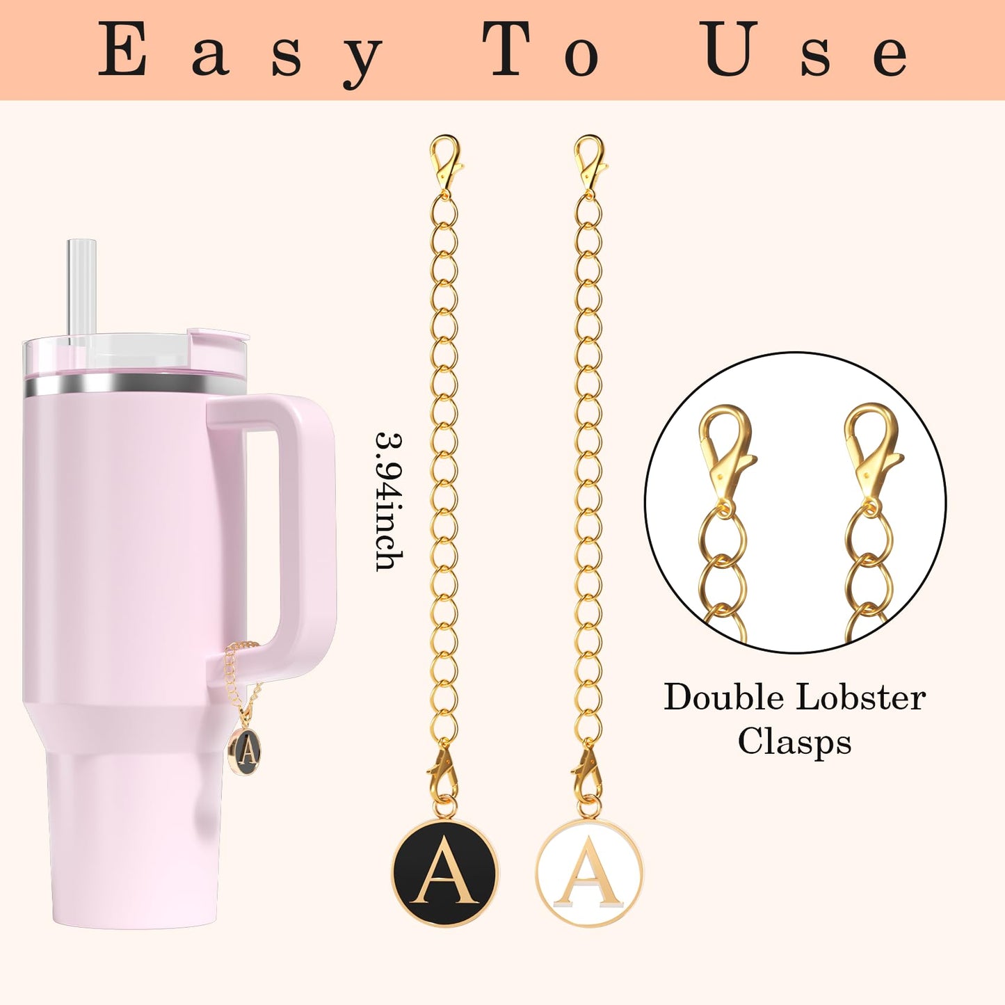 10 mm Straw Cover Cap for Stanley Cup 30 Oz 40 Oz Initial Straw Topper with 2 Pcs Letter Charm Name ID Accessories for Stanley Tumbler