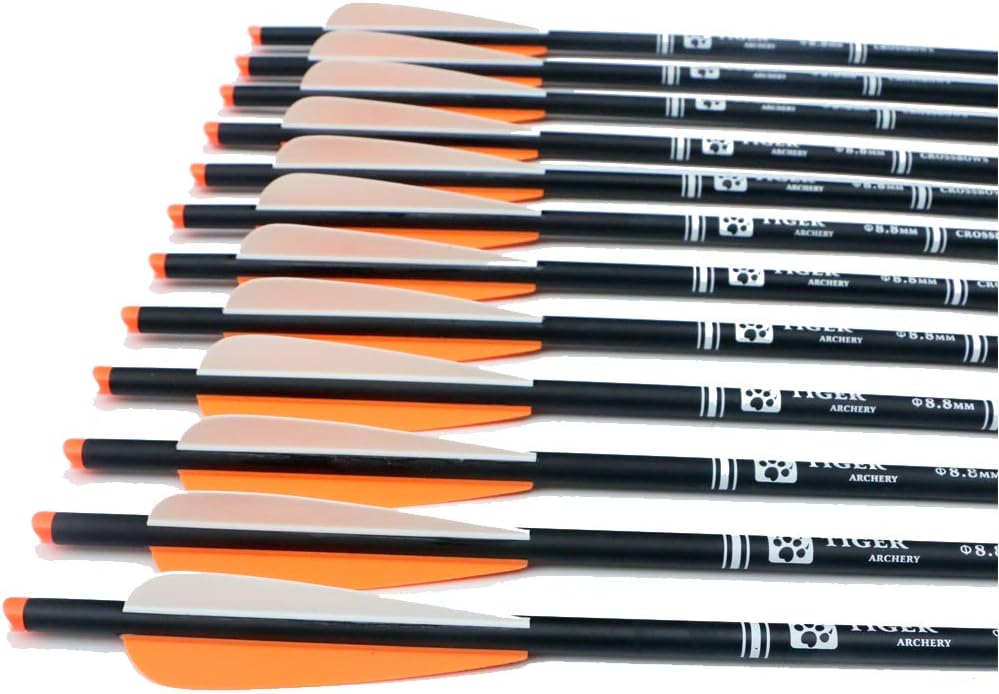 20inch Hunting Archery Carbon Arrow Crossbow Bolts with 4" vanes Feather and Replaced Arrowhead/Tip(Pack of 12) …