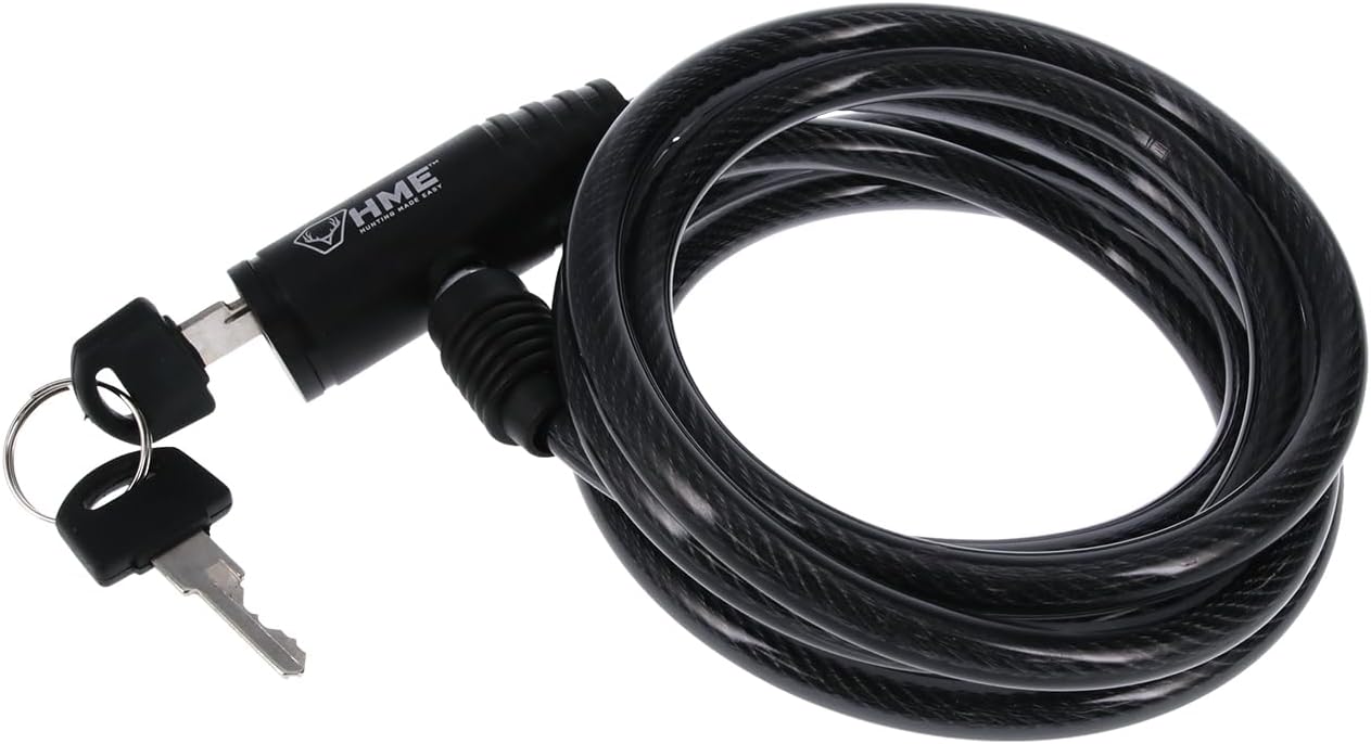 HME Self-Coiling 6-Foot Easy-To-Use Protective Durable Reliable Versatile Hunting Tree Stand Cable Lock - 2 Keys Included