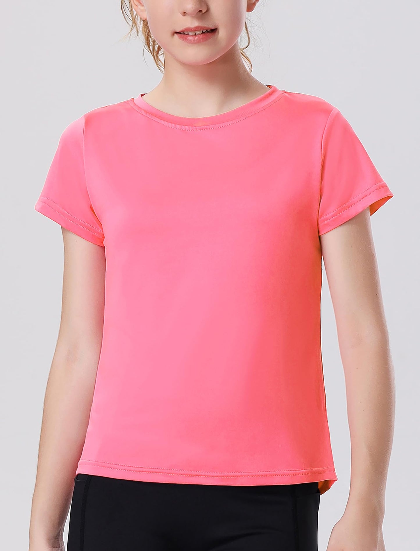 EXARUS 4 Pack Girls Athletic Shirts Quick Dry Short Sleeve Tshirts Crewneck Tee Workout Activewear Tops for Kids 8-16Y Set 7 12Y