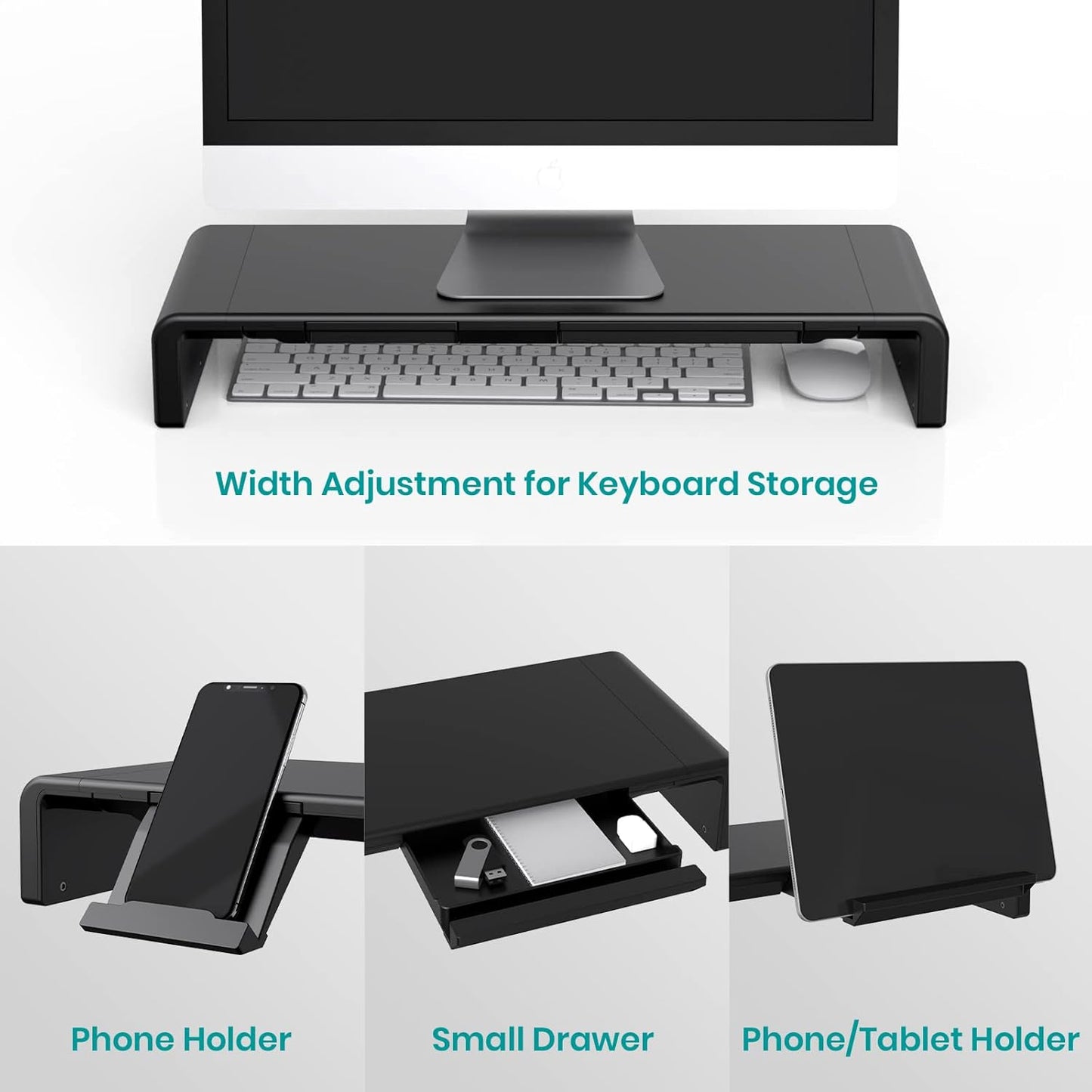 Monitor Stand Riser, Klearlook Foldable, Height Adjustable Computer Stand, Desk Shelf Riser with Storage Drawer &Tablet Phone Stand for Desktop, Laptop (White)
