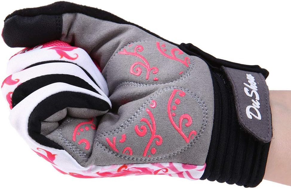 Pink Floral Cycling Gloves for Women | Full Finger Gel Padded Workout Gloves