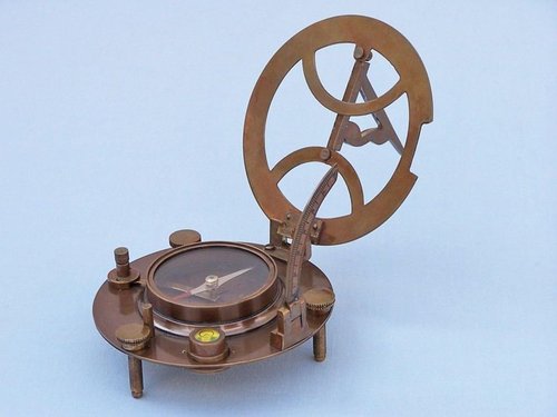 Hampton Nautical Antique Brass Round Sundial Compass with Rosewood Box, 6"
