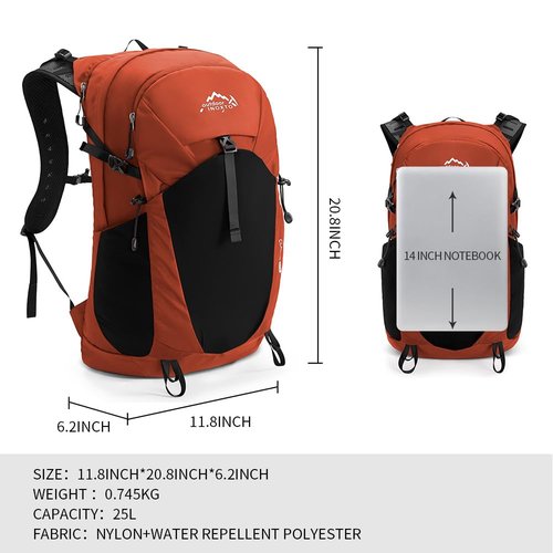 IX INOXTO Hiking Hydration Backpack with 3l Water Bladder for Women and Men 25L Water Backpack for Hiking, Cycling, Running, Climbing, Camping (Orange) (Orange)