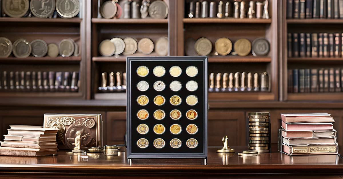 24 Casino Chip Coin Display Case,Challenge Coin Display,Challenge Coin Holder,Challenge Coin Display, Mility Coin Holder Display,Chips Holder Wall Rack 98% UV Lockable,Solid Wood Frame,Glass Door.