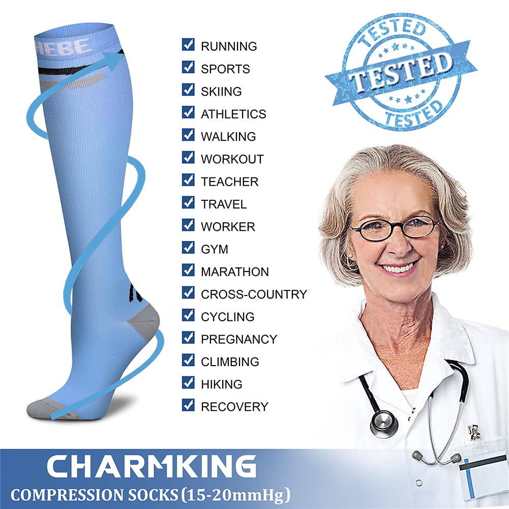 CHARMKING Compression Socks for Women & Men Circulation 15-20 mmHg is Best Graduated Athletic for Running, Flight Travel, Support, Pregnant, Cycling - Boost Performance, Durability (S/M, Multi 11)