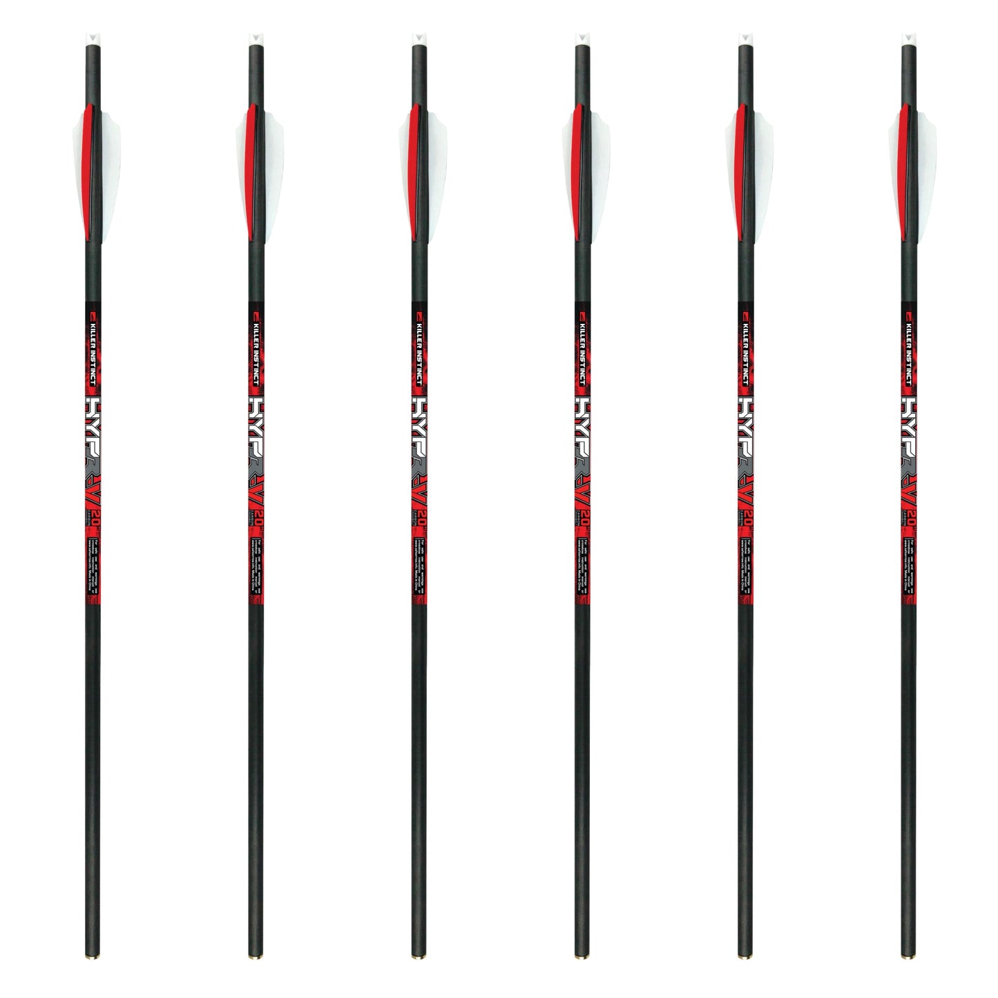 Killer Instinct Hypr-V 20" Crossbow Bolts 6-Pack - V-Track Nock System 390 Grain Total Weight with .003" Straightness Tolerance