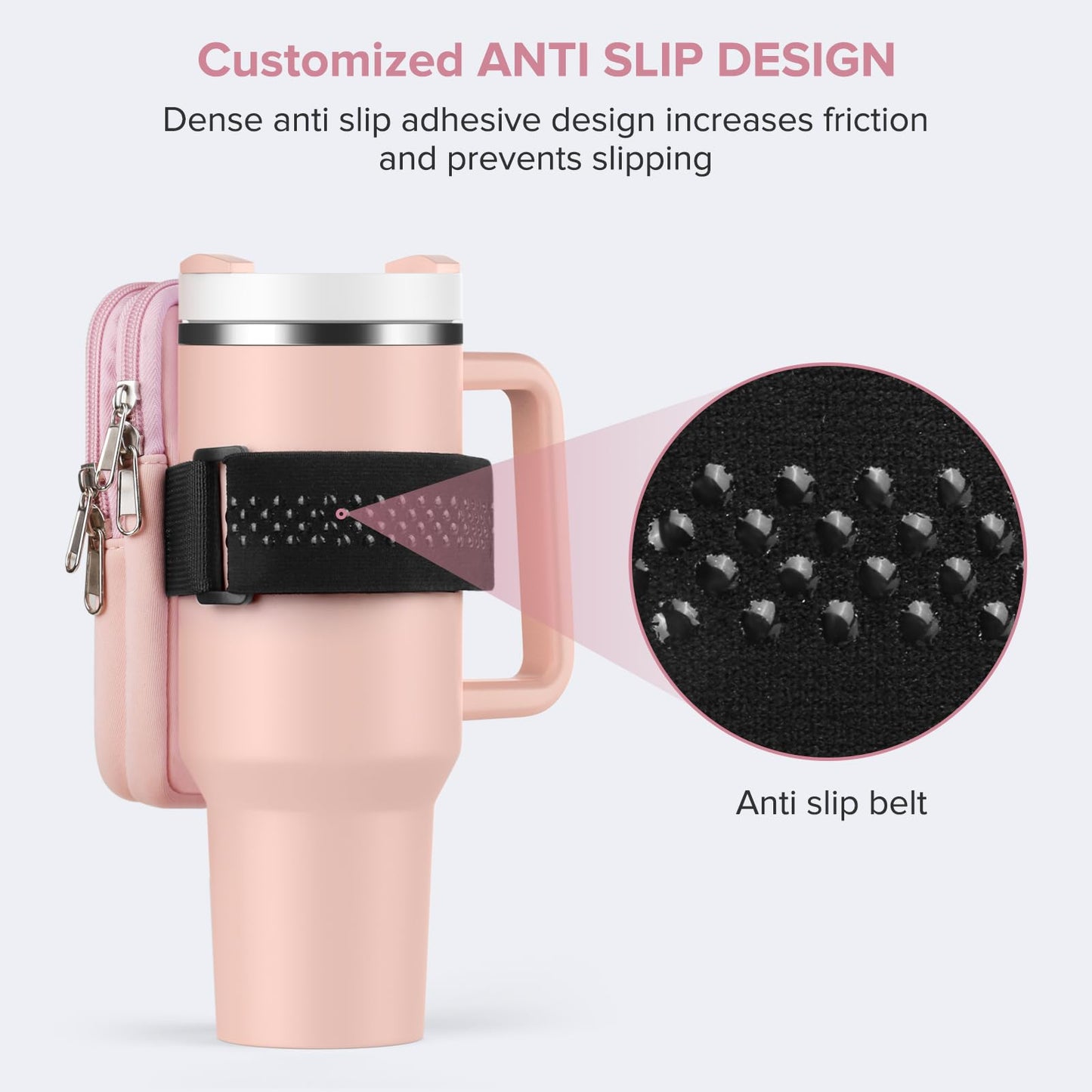 Water Bottle Pouch For Stanley Cup 40oz 30oz, Running Water Bottle Bag for Cards, Keys, Phone, Gym Accessories For Men Women, Travel Tumbler Mug Pouch Compatible With Stanley, Simple Modern(Pink)