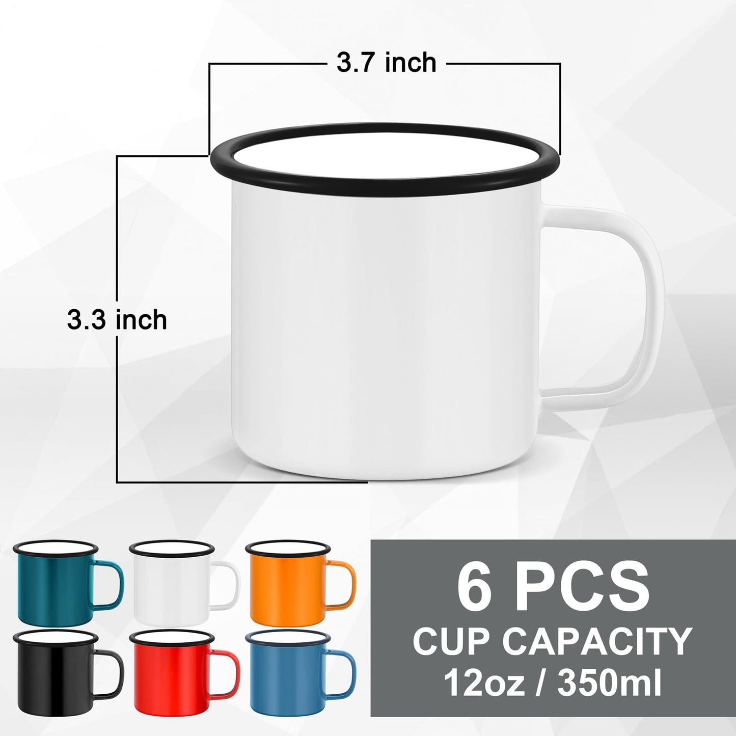 Joyfair 12oz Camping Enamel Mug Set (6Pcs), Portable Camp Cups for Outdoor Picnic Backpacking Travel & Home Breakfast Drinking, Ideal Gift on Christmas Thanksgiving Birthday (Multi)