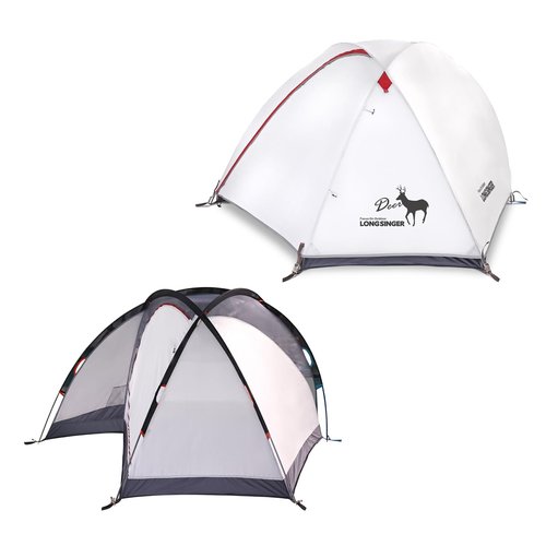 Longsinger Deer Series Lightweight Backpacking Tent, Waterproof 2 Person 3 Person Tent, Double Layer Easy Set up Ultralight Two Person Tent (White with Black PU)