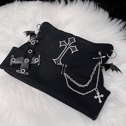 Y2k Goth Beanie Hats for Women Winter Punk Emo Grunge Cat Ear Knitted Cap Gothic Streetwear Halloween Accessories