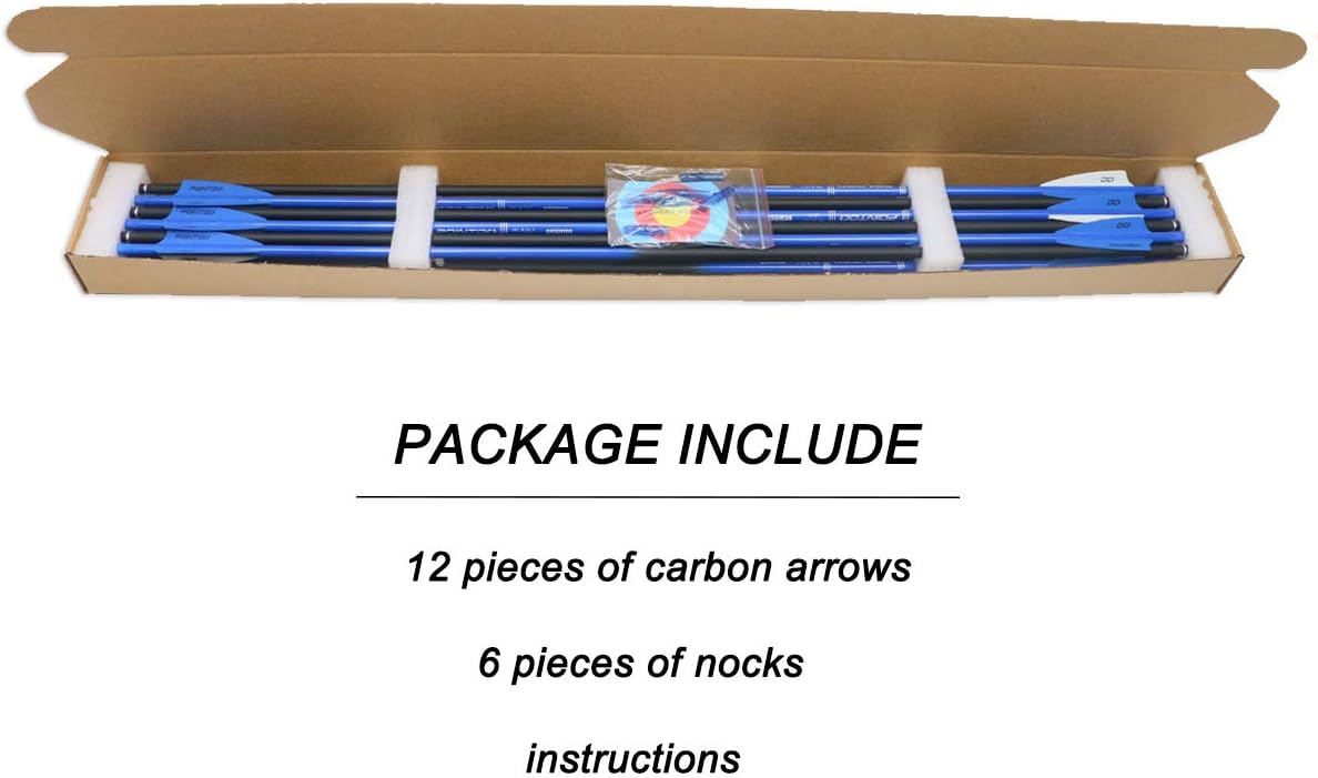 30inch Carbon Arrow Fluorescence Color Targeting and Practice and Hunting Arrows for Compound Bow and Recurve Bow with Removable Tips(Pack of 12)