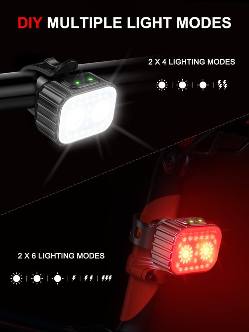 FOCBYE Bike Lights, Super Bright Bike Light Set, IPX6 Waterproof Bike Lights Front and Back, 8+12 Lighting Modes, USB Rechargeable LED Bicycle Light, Mountain Bike Cycling Front Light Rear Light