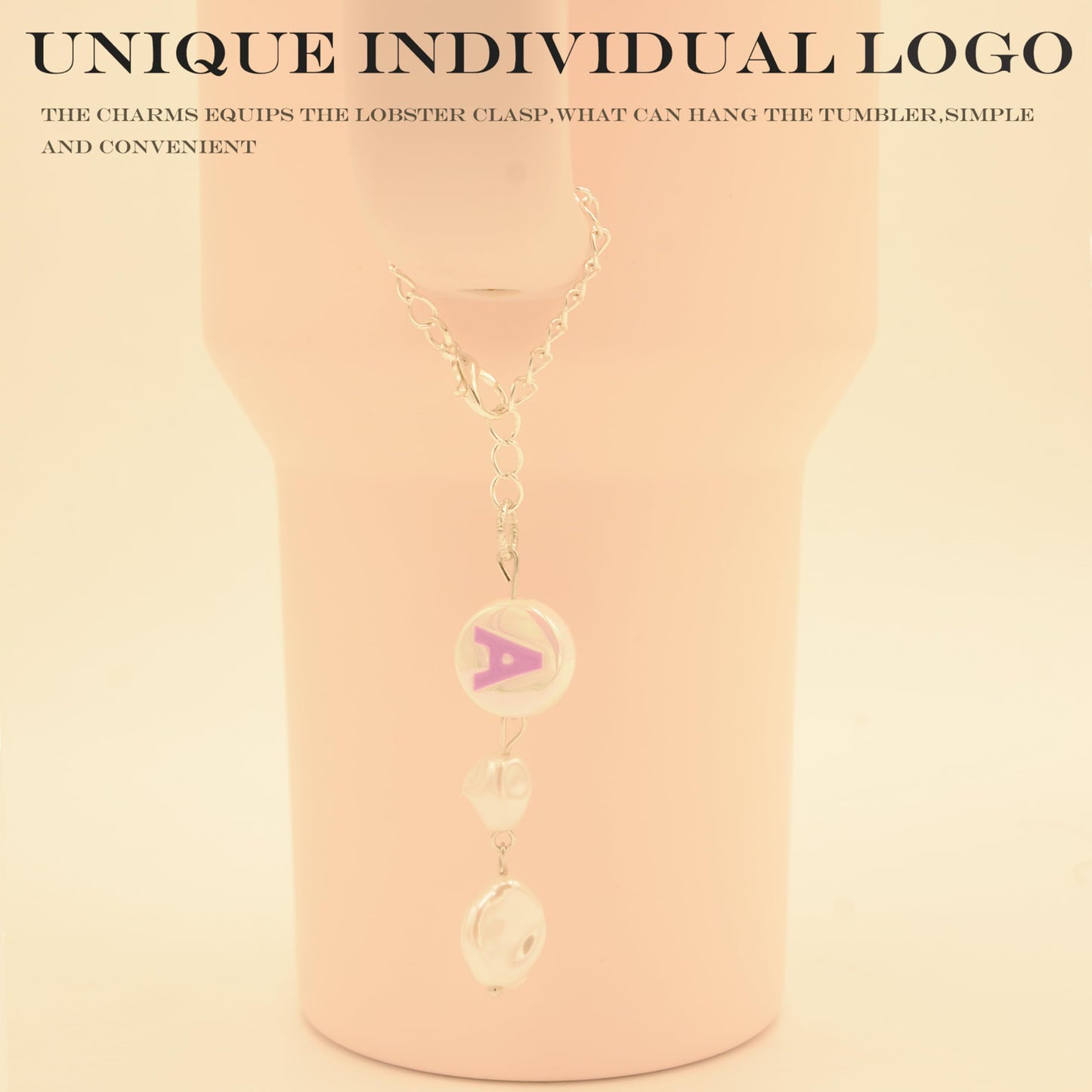 JOYLEY Letter Charms for Stanley Cup with Gift Package, 2PC Initial Cup Charms for Water Bottle, Handmade Silver Cup accessories for Tumbler, Yeti, Simple Modern (Purple+Brown)