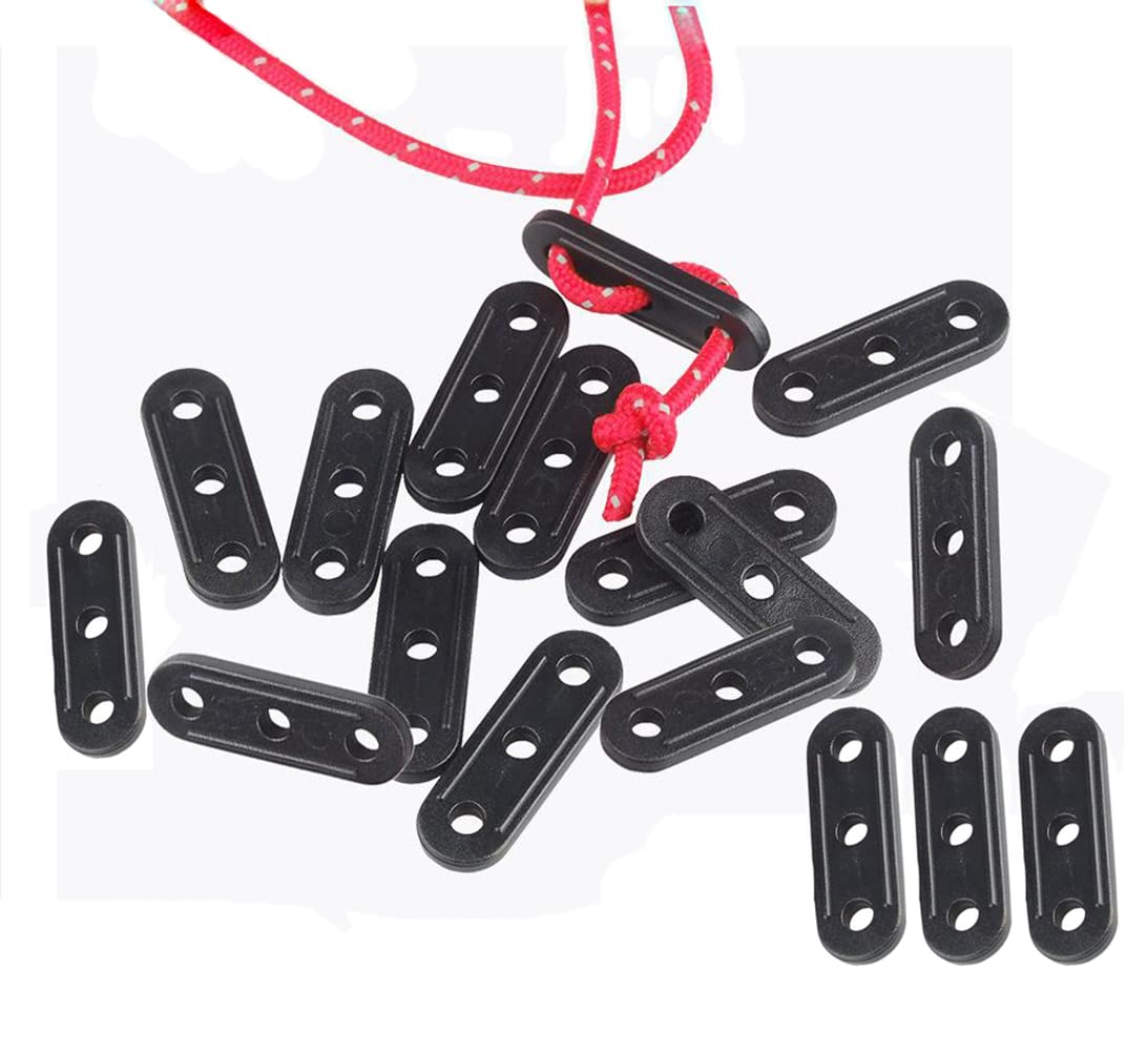 2Pack(20PCS) Black Plastic Cord Tensioners Rope Adjuster with 3 Holes Tent Wind Rope Buckle Fastener for Outdoor Tent Camping Hiking Accessories