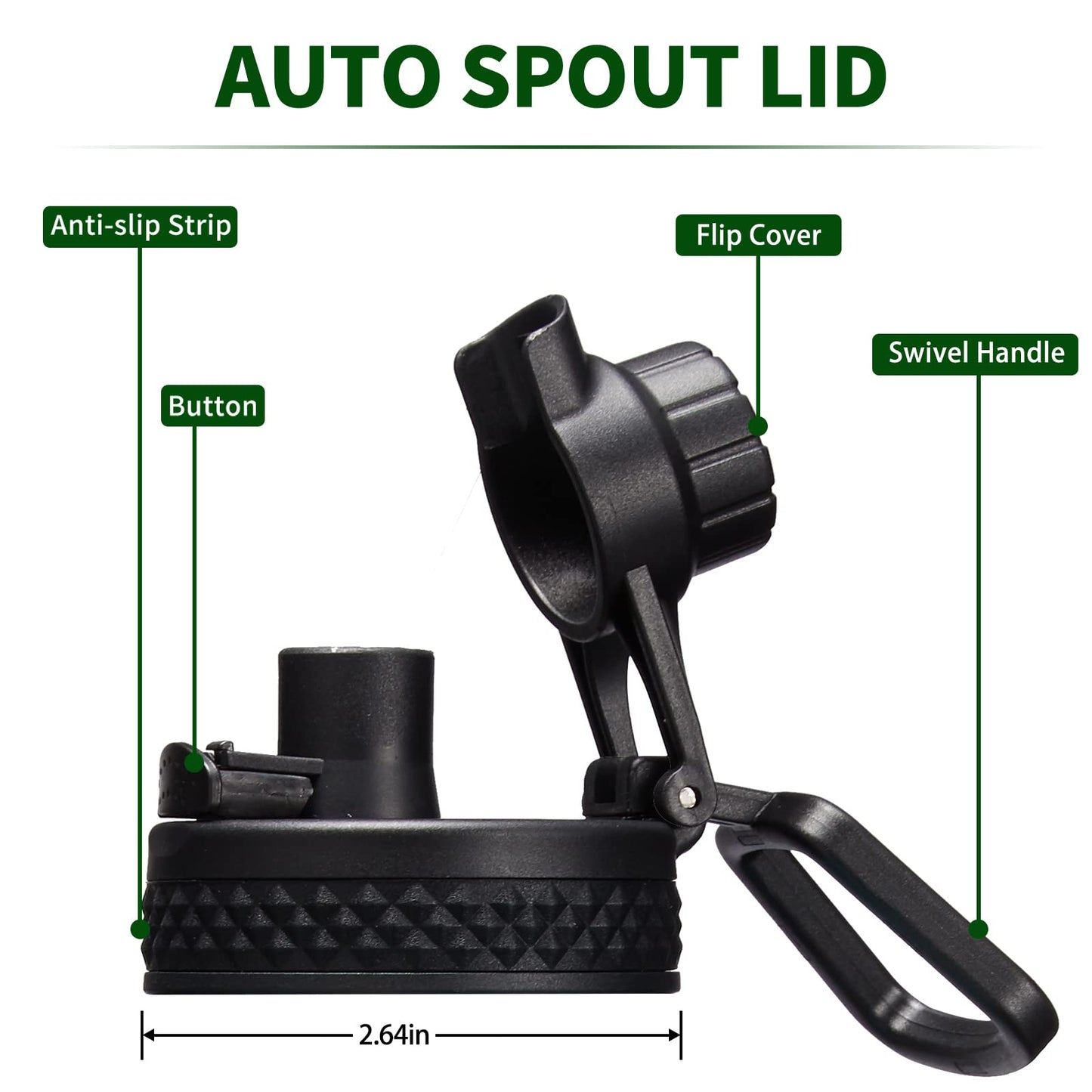 Auto Spout Lid for Water Bottles - VICKNIY Replacement Wide Mouth Flip Lid Fit 32 40 64 128 oz Insulated Water Bottle, Sturdy Water Bottles Chug Lid with Handle