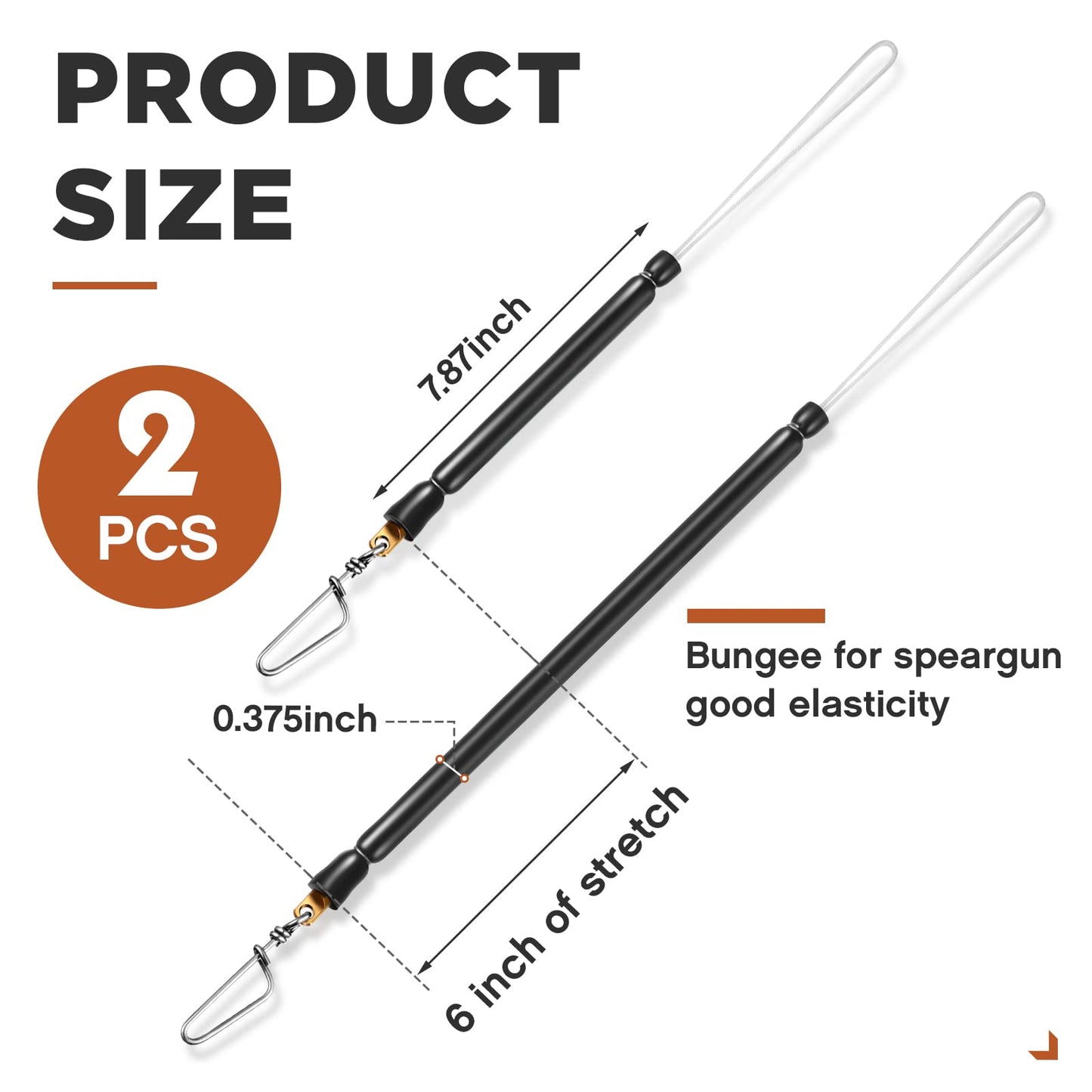 Woanger 2 Pcs Spearfishing Shock Cord Speargun Shock Cord Spear Fishing Equipment Black Speargun Shooting Line with Stainless Steel Snap Swivel Pigtail for Avoiding Losing Catch, 16 Inch Long