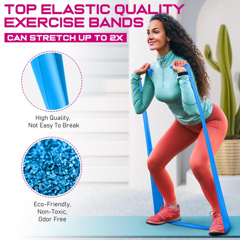 150lbs Resistance Bands for Working Out, 5.9ft Exercise Bands for Physical Therapy, Stretch, Recovery, Pilates, Rehab, Strength Training and Yoga Starter Set
