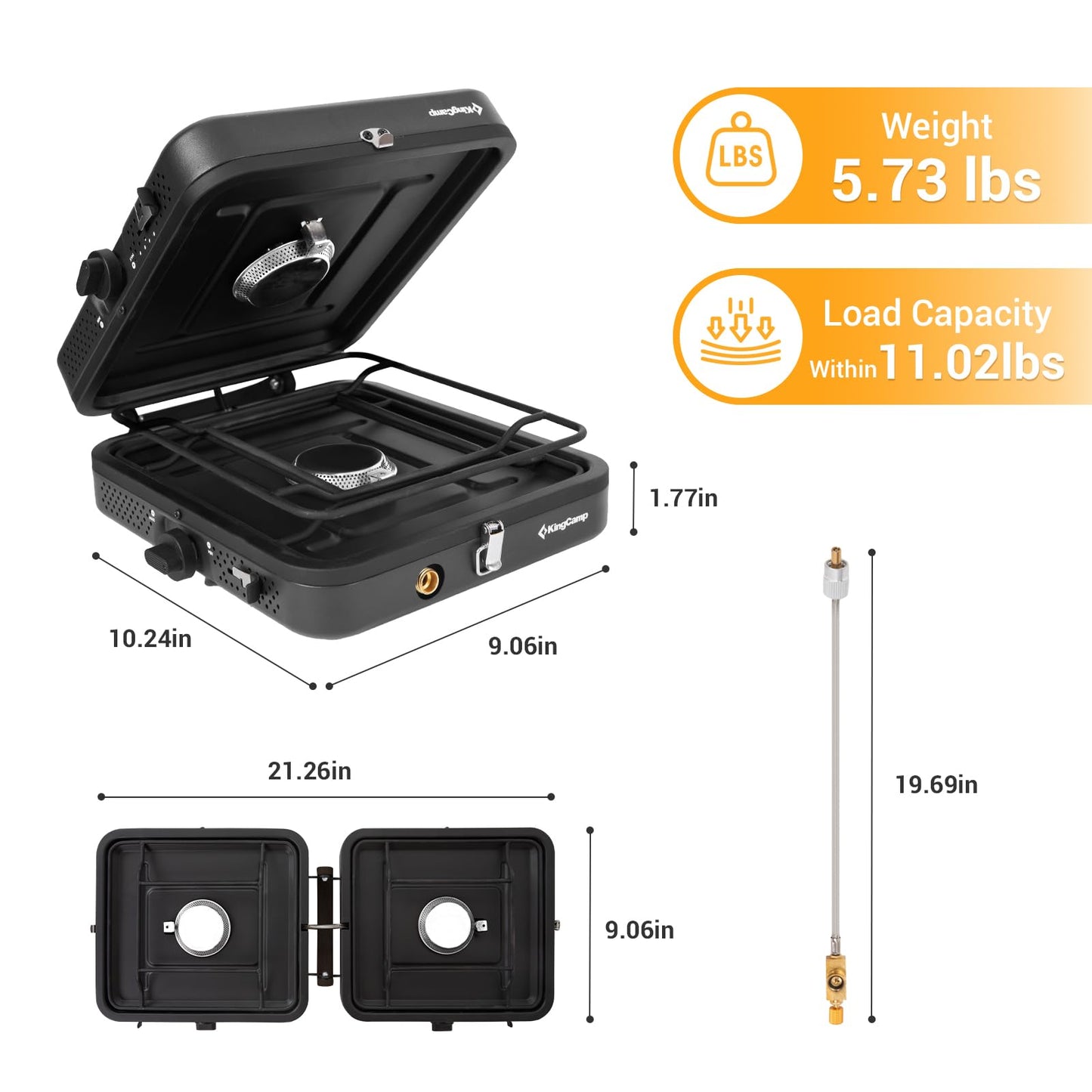 KingCamp 2 Burner Camping Stove,Portable Folding Stove with 20000 BTU,Backpacking Camp Stove for Outdoor Cooking,2 Adjustable Burners & Piezo Ignition for BBQ Hiking Backpacking Camping
