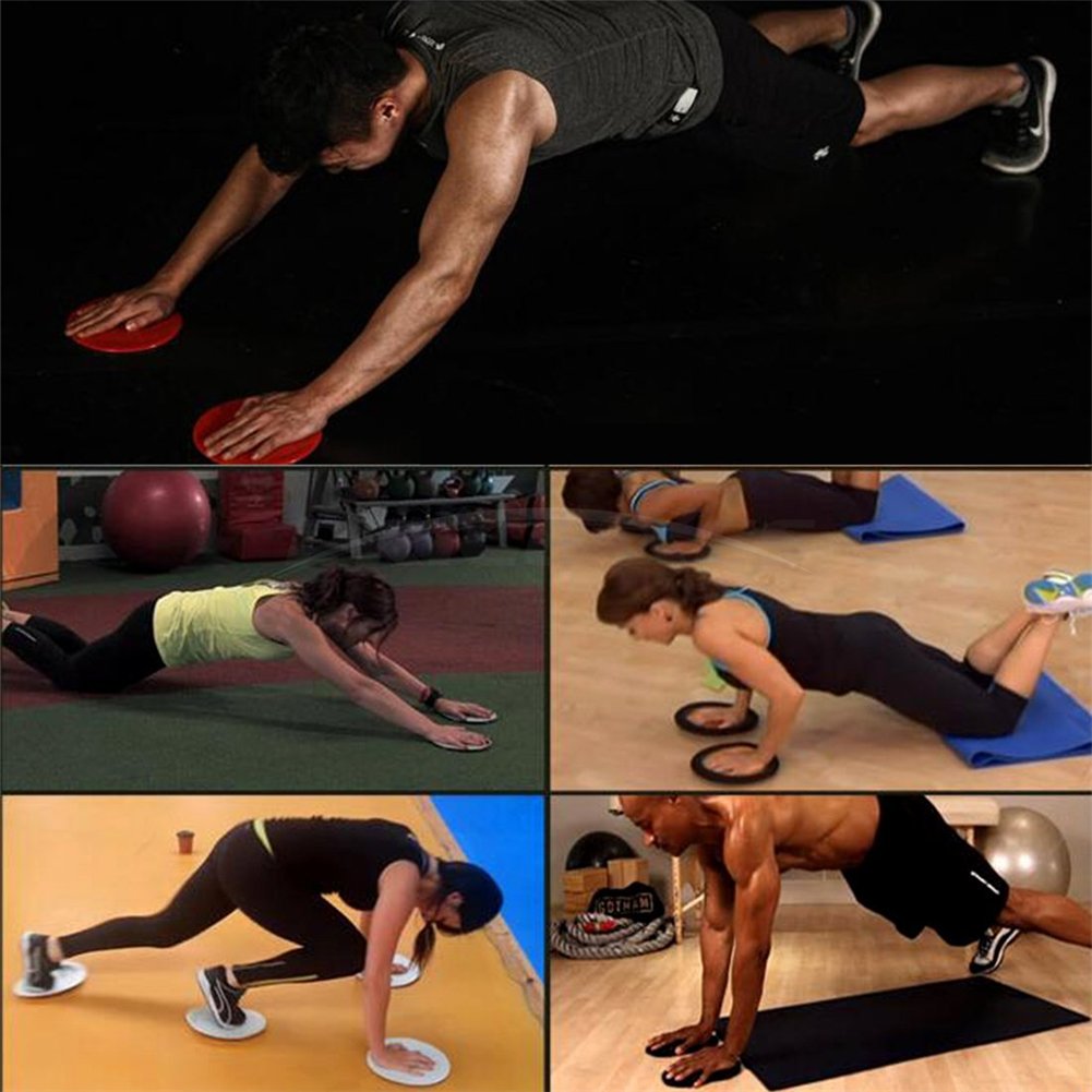 2 x Dual Sided Gliding Discs Exercise Sliders Core Sliders Fitness Ultimate Trainer Gym Home Abdominal & Total Full Body Workout Equipment on ALL surfaces Slide & Glide Exercises (Black, Circle)