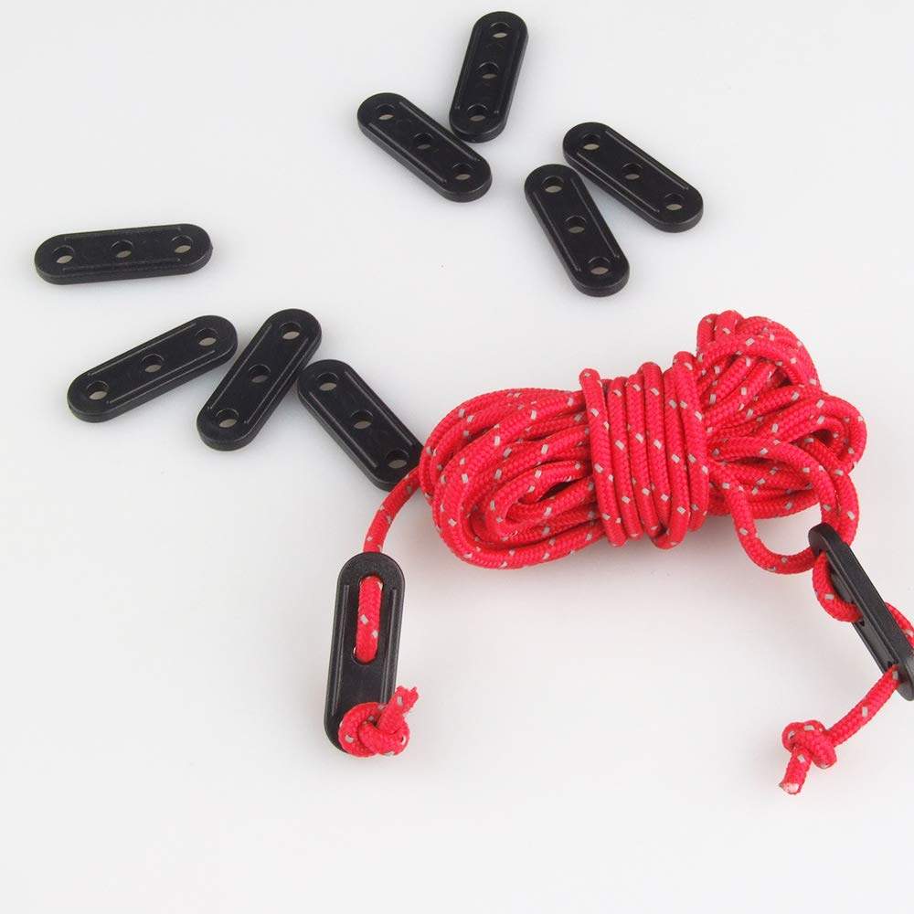 2Pack(20PCS) Black Plastic Cord Tensioners Rope Adjuster with 3 Holes Tent Wind Rope Buckle Fastener for Outdoor Tent Camping Hiking Accessories