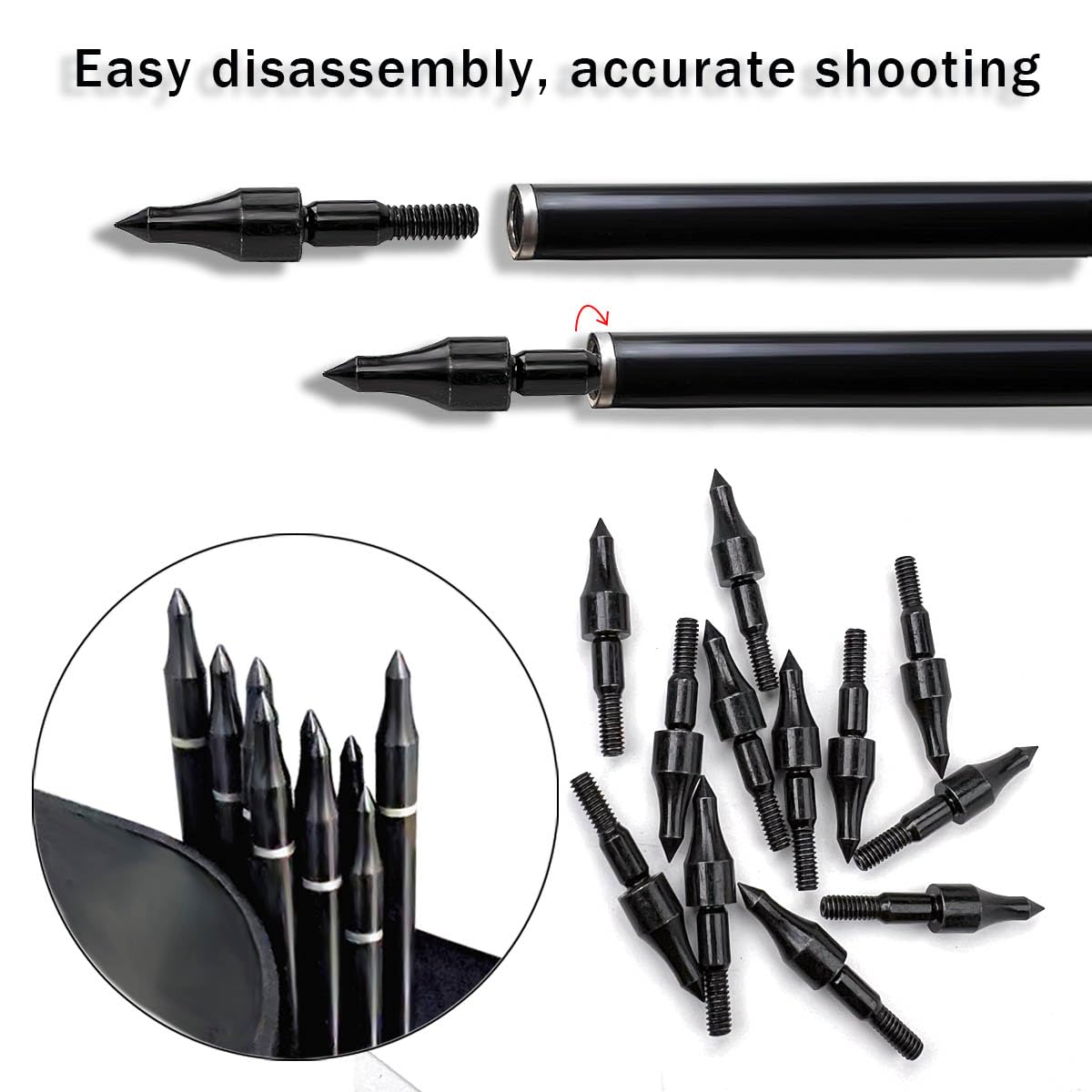 Qoaimu 100 Grain Archery Arrow Field Points Field Tips, High Precision 100 Grain Field Points, Screw-in Bullet Points for 5/16 Inch Arrows Broadheads for Recurve, Compound Bow Crossbow
