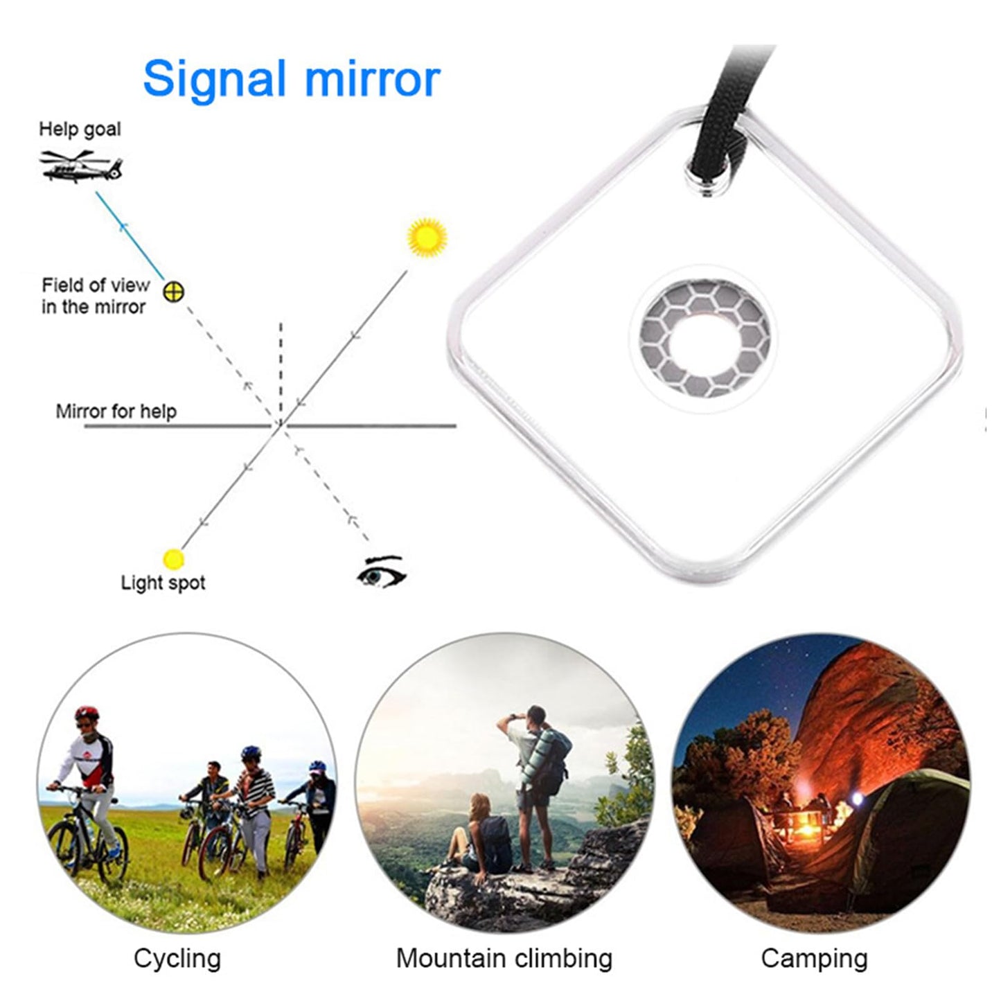 2.3 Inch Signal Mirror Survival Reflective Mirror with Aim Indicator & Whistle, Outdoor Survival Military Grade SOS Rescue Emergency Mirror for Hiking, Camping, Backpacking (A)